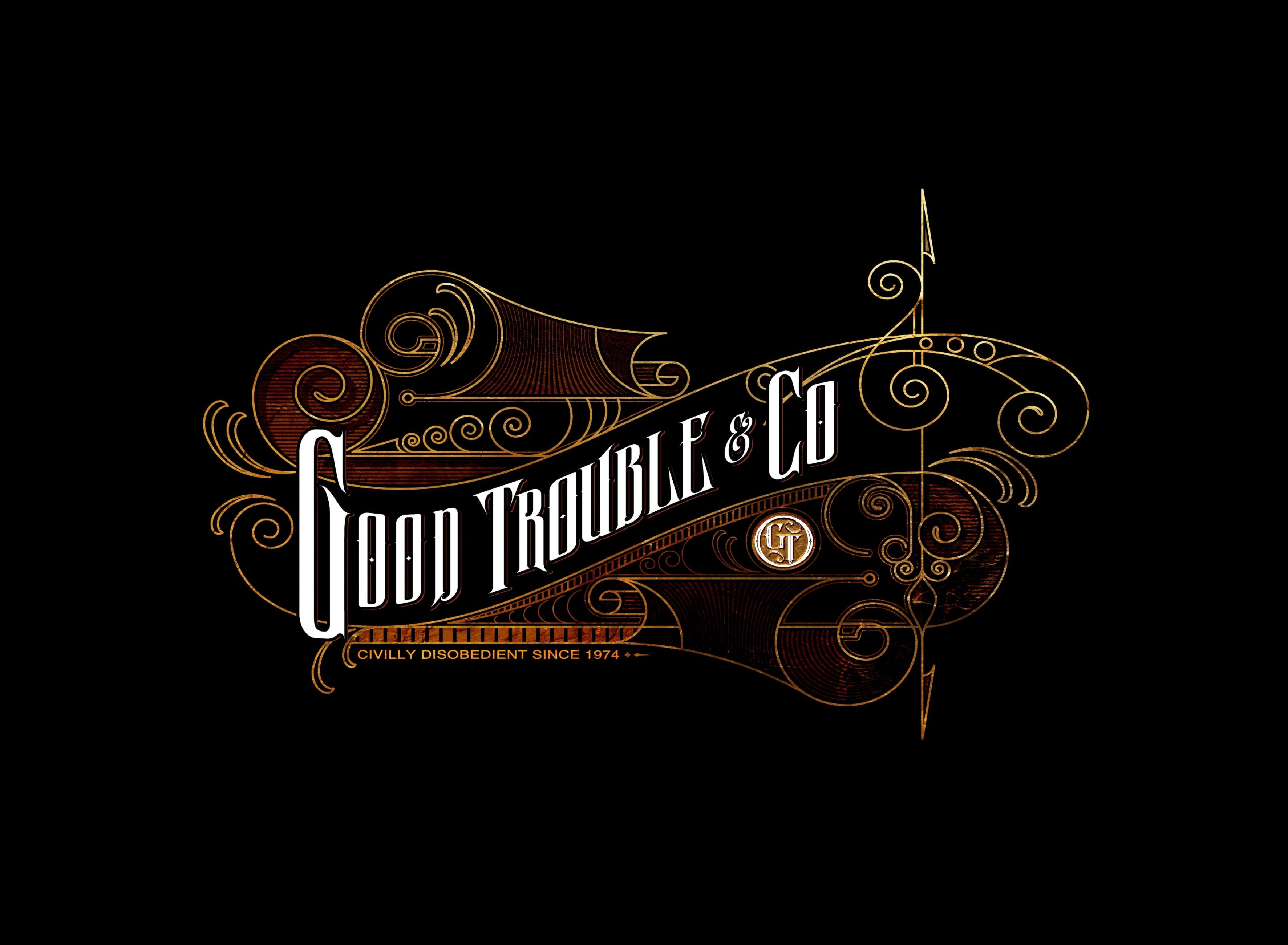 Decorative logo with 'Good Trouble & Co' text on a black background